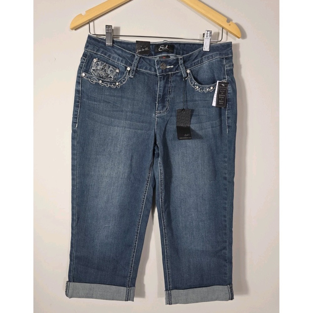 Y2K Earl Jean Embellished Capri Jeans 8P NWT Rhinestone Denim Blue